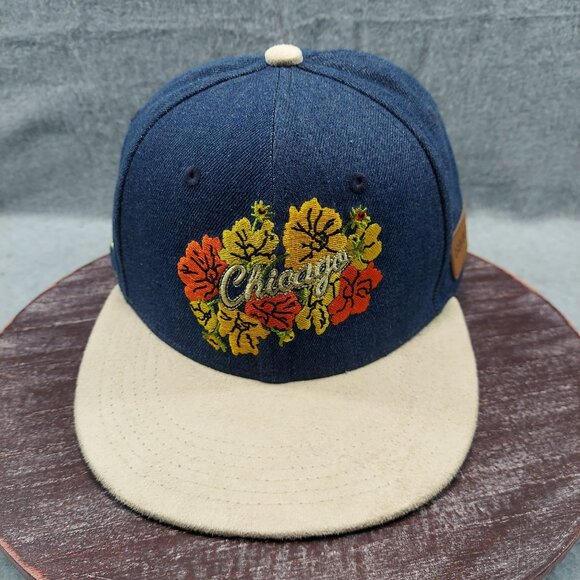Chicago Bulls  Melonwear  BMO Floral Embroidered Denim Snapback Cap With Tan Bri - Picture 1 of 11